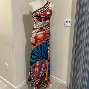 Mary L Couture silk on shoulder maxi dress. Size 2